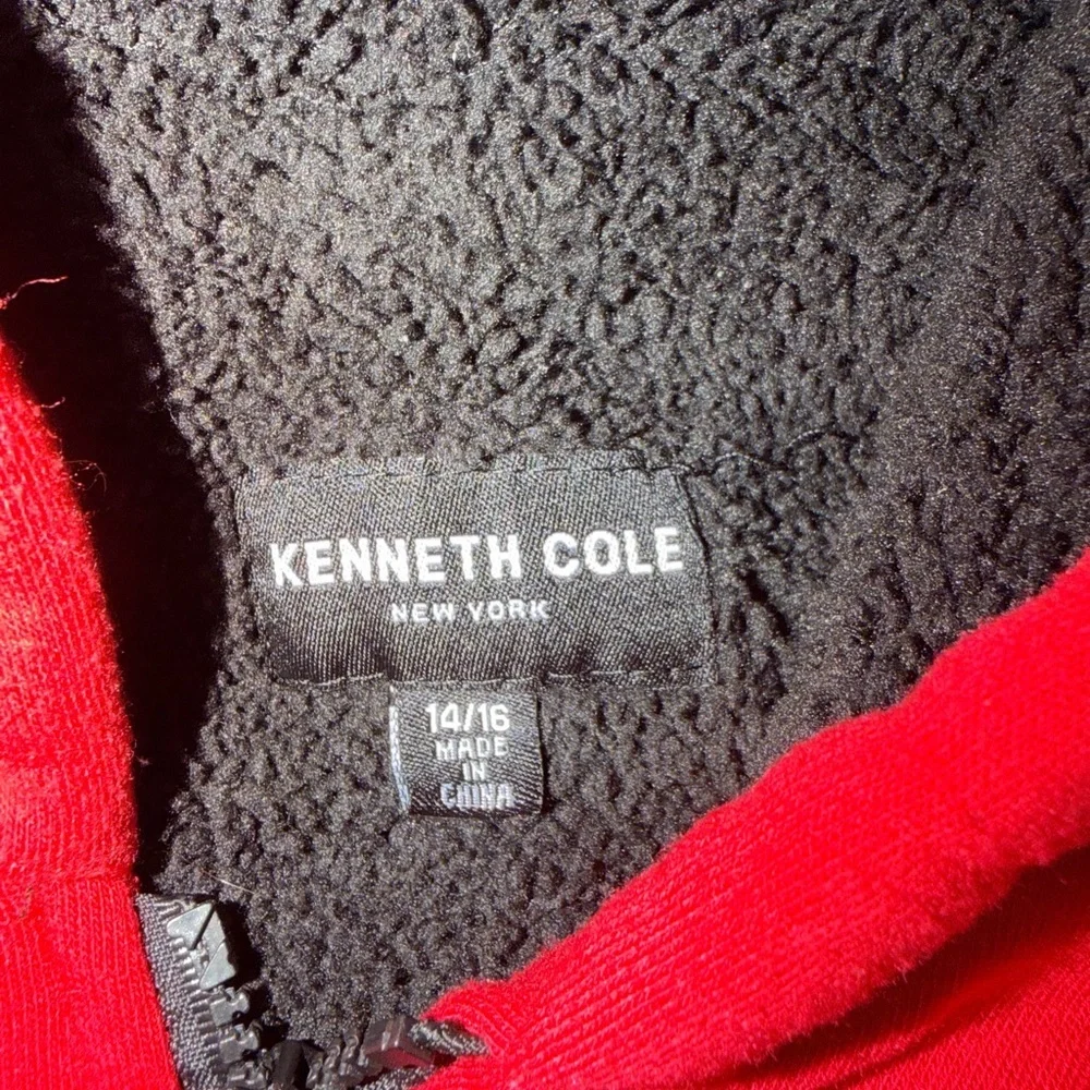 Kenneth Cole Red Black Fleece Zip Jacket Youth 14/16 Women’s XS S